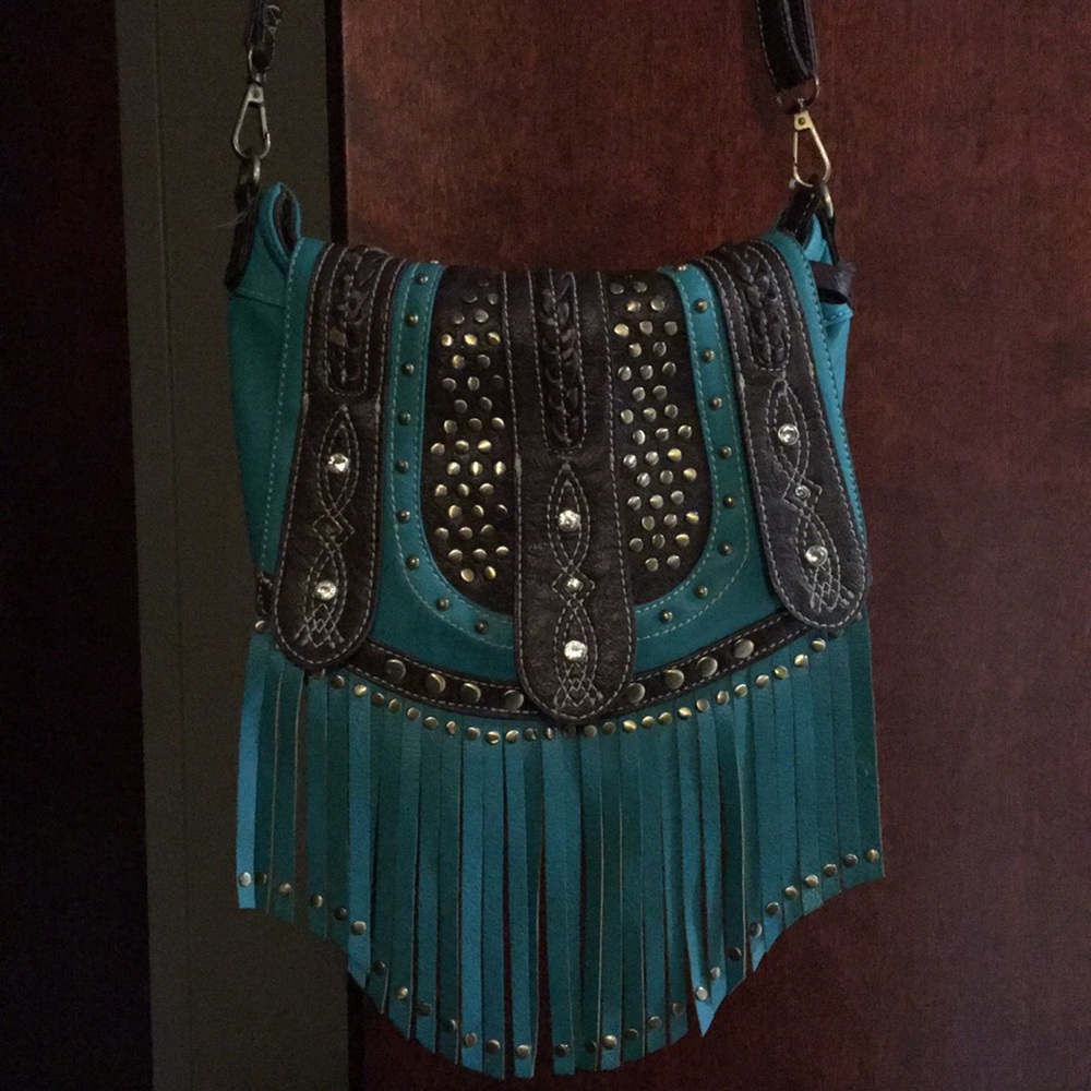 Turquoise Western fringe purse